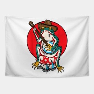 American Traditional Old School Tattoo Flash Frog Banjo Guitar Tapestry
