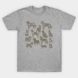 Vintage Dog Breeds Illustration – Classic Sepia Sketch Design T-Shirt