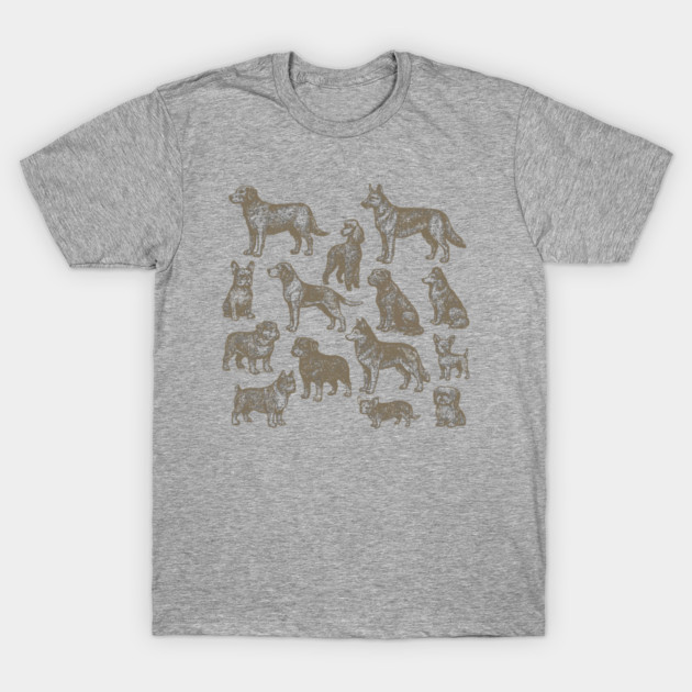 Vintage Dog Breeds Illustration – Classic Sepia Sketch Design T-Shirt by DonWillisJrArt
