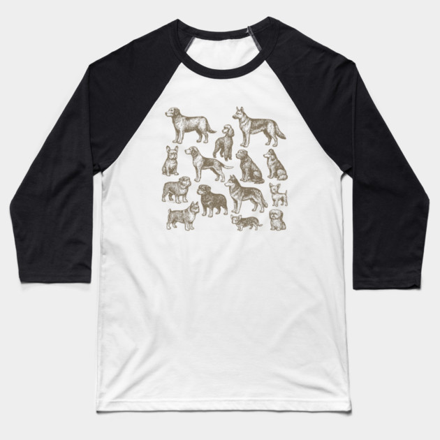 Vintage Dog Breeds Illustration – Classic Sepia Sketch Design Baseball T-Shirt by DonWillisJrArt