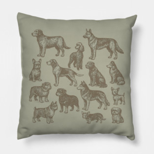 Vintage Dog Breeds Illustration – Classic Sepia Sketch Design Pillow