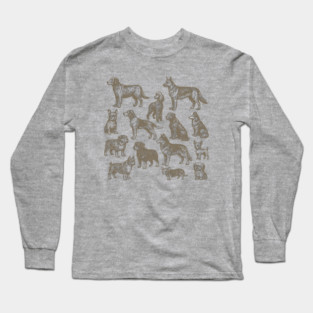 Vintage Dog Breeds Illustration – Classic Sepia Sketch Design Long Sleeve T-Shirt