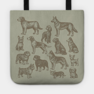 Vintage Dog Breeds Illustration – Classic Sepia Sketch Design Tote