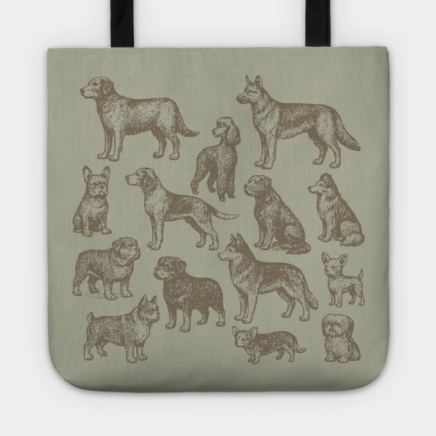 Vintage Dog Breeds Illustration – Classic Sepia Sketch Design Tote by DonWillisJrArt