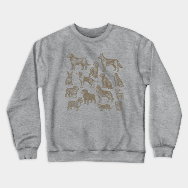 Vintage Dog Breeds Illustration – Classic Sepia Sketch Design Crewneck Sweatshirt by DonWillisJrArt