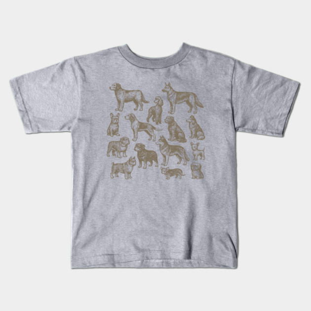 Vintage Dog Breeds Illustration – Classic Sepia Sketch Design Kids T-Shirt by DonWillisJrArt