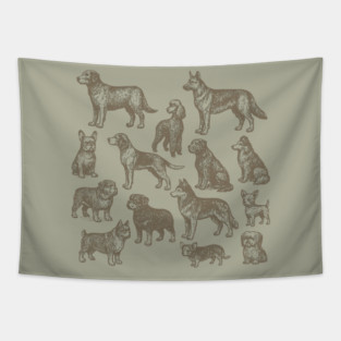 Vintage Dog Breeds Illustration – Classic Sepia Sketch Design Tapestry