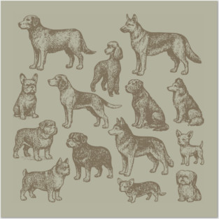 Vintage Dog Breeds Illustration – Classic Sepia Sketch Design Posters and Art