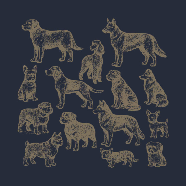 Vintage Dog Breeds Illustration – Classic Sepia Sketch Design by DonWillisJrArt