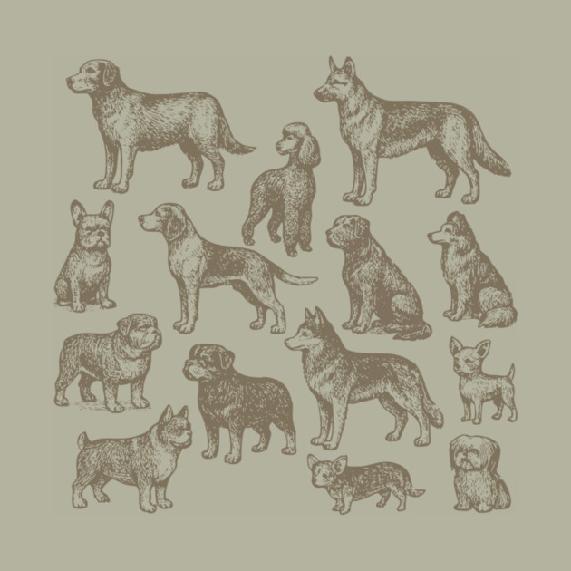 Vintage Dog Breeds Illustration – Classic Sepia Sketch Design by DonWillisJrArt