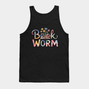 Book Worm with Flowers Reading Lover Tank Top