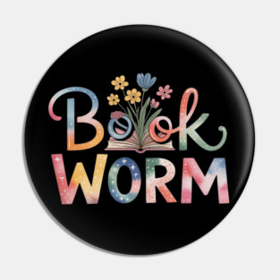 Book Worm with Flowers Reading Lover Pin