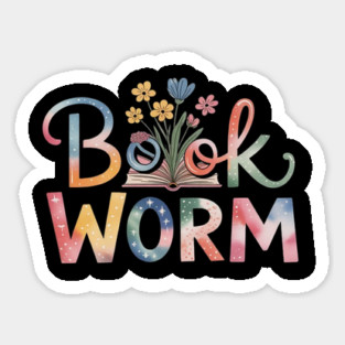Book Worm with Flowers Reading Lover Sticker