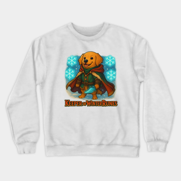 Keeper of Winter Runes – Fantasy Dog Adventurer Christmas Design Crewneck Sweatshirt by Anne Lee