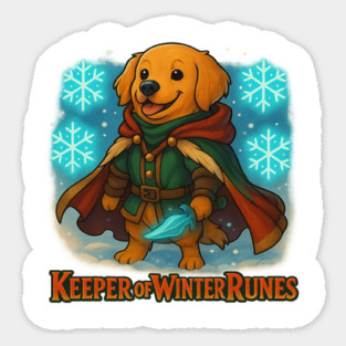 Keeper of Winter Runes – Fantasy Dog Adventurer Christmas Design Sticker