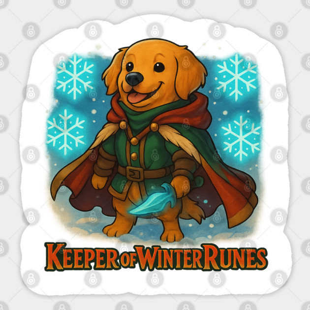 Keeper of Winter Runes – Fantasy Dog Adventurer Christmas Design Sticker by Anne Lee