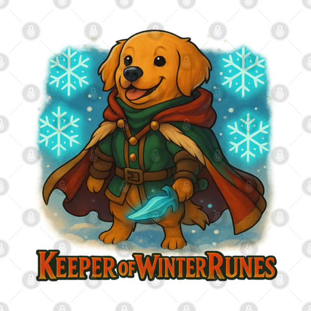 Keeper of Winter Runes – Fantasy Dog Adventurer Christmas Design by Anne Lee