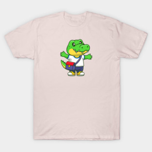 Cute Crocodile Student Go To School Cartoon T-Shirt