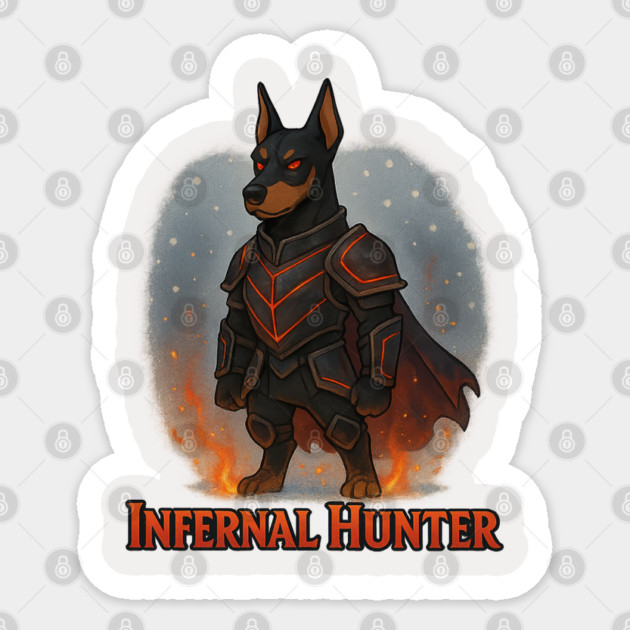 Infernal Hunter – Dark Fantasy Armored Dog Warrior Design Sticker by Anne Lee