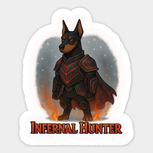 Infernal Hunter – Dark Fantasy Armored Dog Warrior Design Magnet by Anne Lee