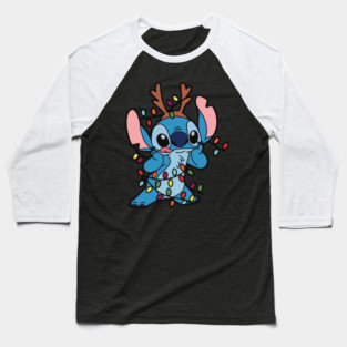 Stitch Reindeer Antlers Christmas Lights Baseball T-Shirt
