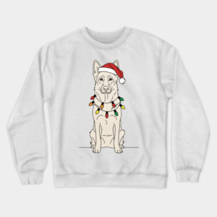 Christmas White German Shepherd Santa Hat Lights Dog Lover Crewneck Sweatshirt
