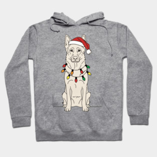 Christmas White German Shepherd Santa Hat Lights Dog Lover Hoodie