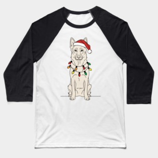 Christmas White German Shepherd Santa Hat Lights Dog Lover Baseball T-Shirt