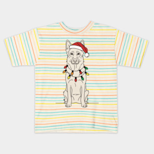 Christmas White German Shepherd Santa Hat Lights Dog Lover Kids T-Shirt
