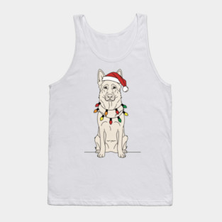 Christmas White German Shepherd Santa Hat Lights Dog Lover Tank Top