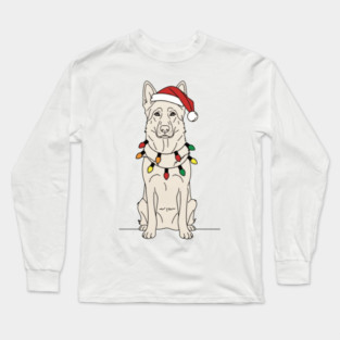Christmas White German Shepherd Santa Hat Lights Dog Lover Long Sleeve T-Shirt