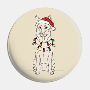 Christmas White German Shepherd Santa Hat Lights Dog Lover Pin