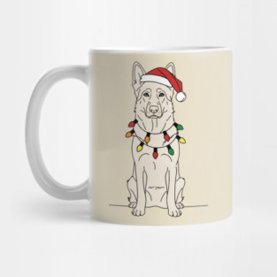 Christmas White German Shepherd Santa Hat Lights Dog Lover Mug
