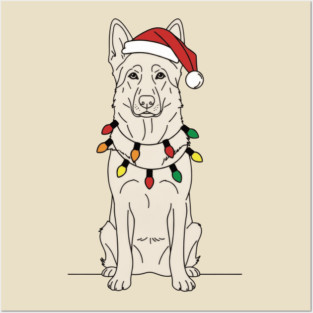 Christmas White German Shepherd Santa Hat Lights Dog Lover Posters and Art