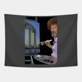 Weird Bob Ross Look-A-Like Painting September 11th 2001 Tapestry