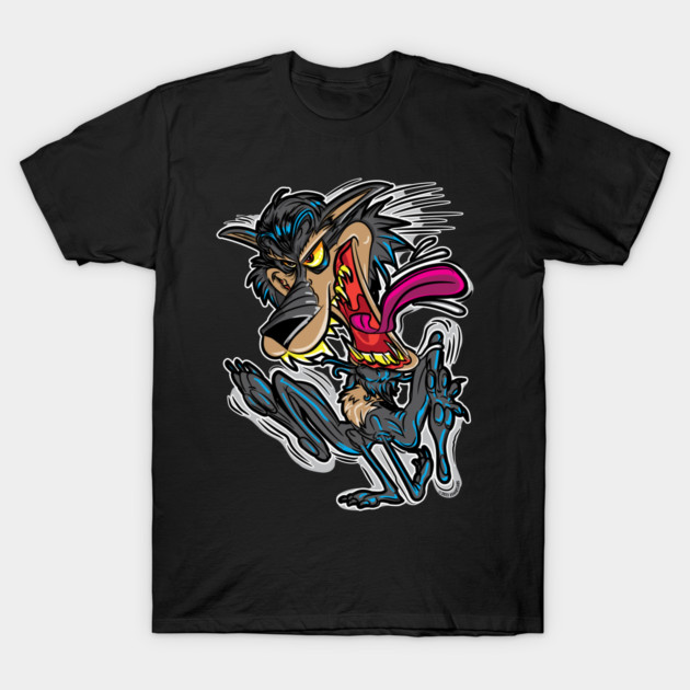 Crazy Lunatic Wolf Cartoon Wolf on the run T-Shirt by eShirtLabs