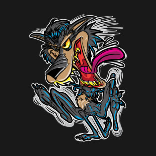 Crazy Lunatic Wolf Cartoon Wolf on the run T-Shirt