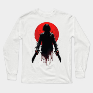Man and Chainsaw Ink Silhouette Art Long Sleeve T-Shirt