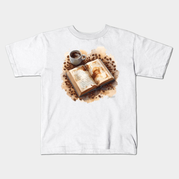 Daily Dose Coffee & Literature books Kids T-Shirt by SR8891