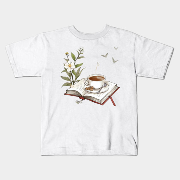 Bookish Life Coffee Vibes book Kids T-Shirt by SR8891