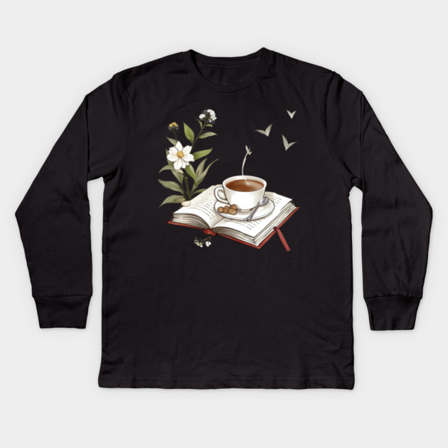Bookish Life Coffee Vibes book Kids Long Sleeve T-Shirt by SR8891