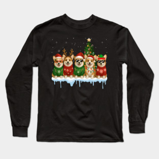 Corgi Dogs Santa Hat Xmas Lights Merry Christmas Pajamas Long Sleeve T-Shirt