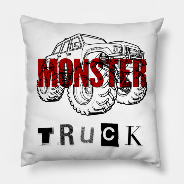Monster Truck Mayhem T-Shirt - Grunge Automotive Sketch Graphic Tee Pillow by TurnEffect
