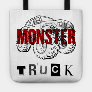 Monster Truck Mayhem T-Shirt - Grunge Automotive Sketch Graphic Tee Tote
