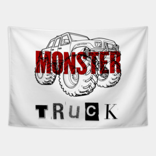 Monster Truck Mayhem T-Shirt - Grunge Automotive Sketch Graphic Tee Tapestry