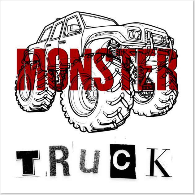Monster Truck Mayhem T-Shirt - Grunge Automotive Sketch Graphic Tee Wall Art by TurnEffect