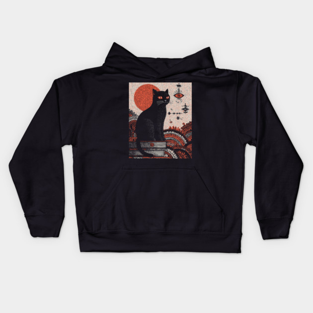 Arcane Guardian Black Cat Kids Hoodie by TuncGK