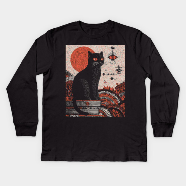 Arcane Guardian Black Cat Kids Long Sleeve T-Shirt by TuncGK
