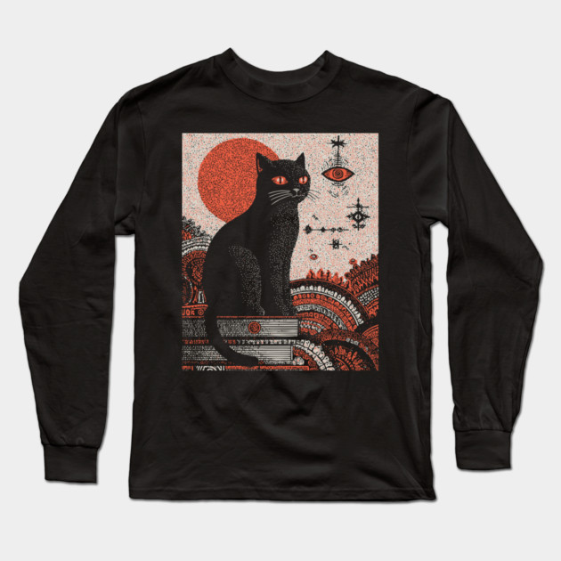 Arcane Guardian Black Cat Long Sleeve T-Shirt by TuncGK