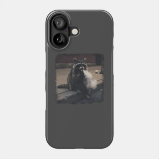 Vaping Street Cat, Raccoon sitting on curb Phone Case